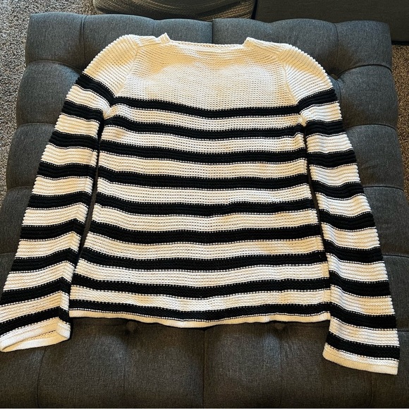 Everlane The Organic Cotton Open-Stitch Crew neck striped pullover sweater, sz L - Picture 8 of 13